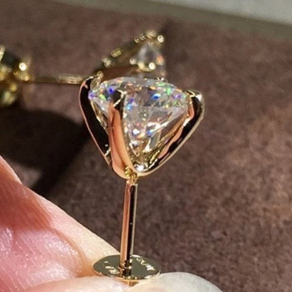 AgesBtq Jewelry - 14CT Yellow Gold Stud Simulated Diamonds Earrings, Sterling silver&RP